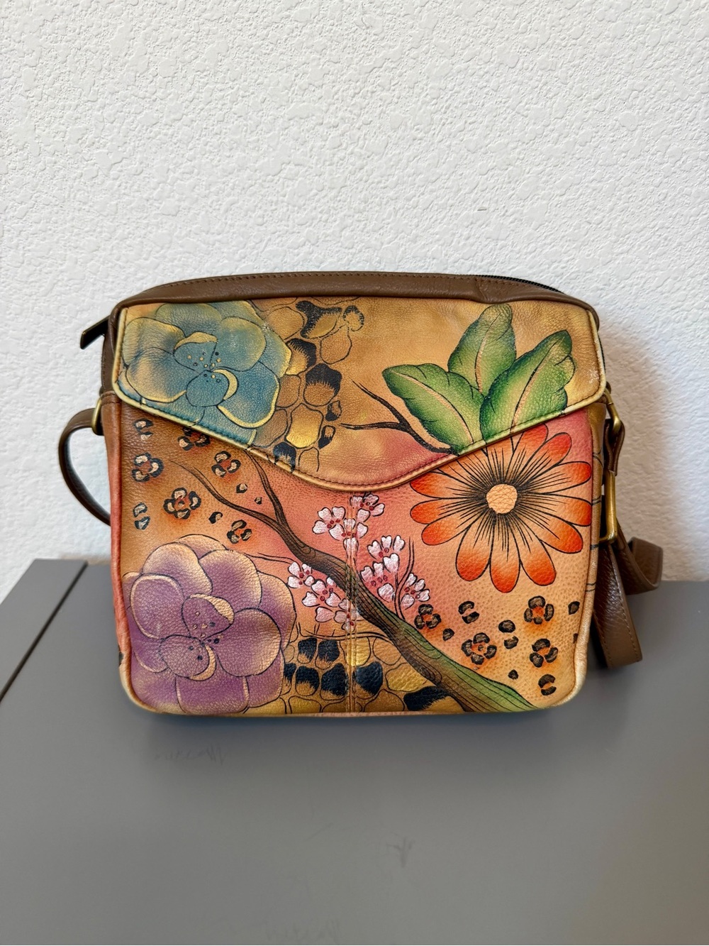 Anushka Hand-Painted Floral Leather Crossbody Bag